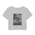 Vintage Dinosaur Visiting a Museum Baby Tee — Urban Wildlife Graphic Women’s Crop Top