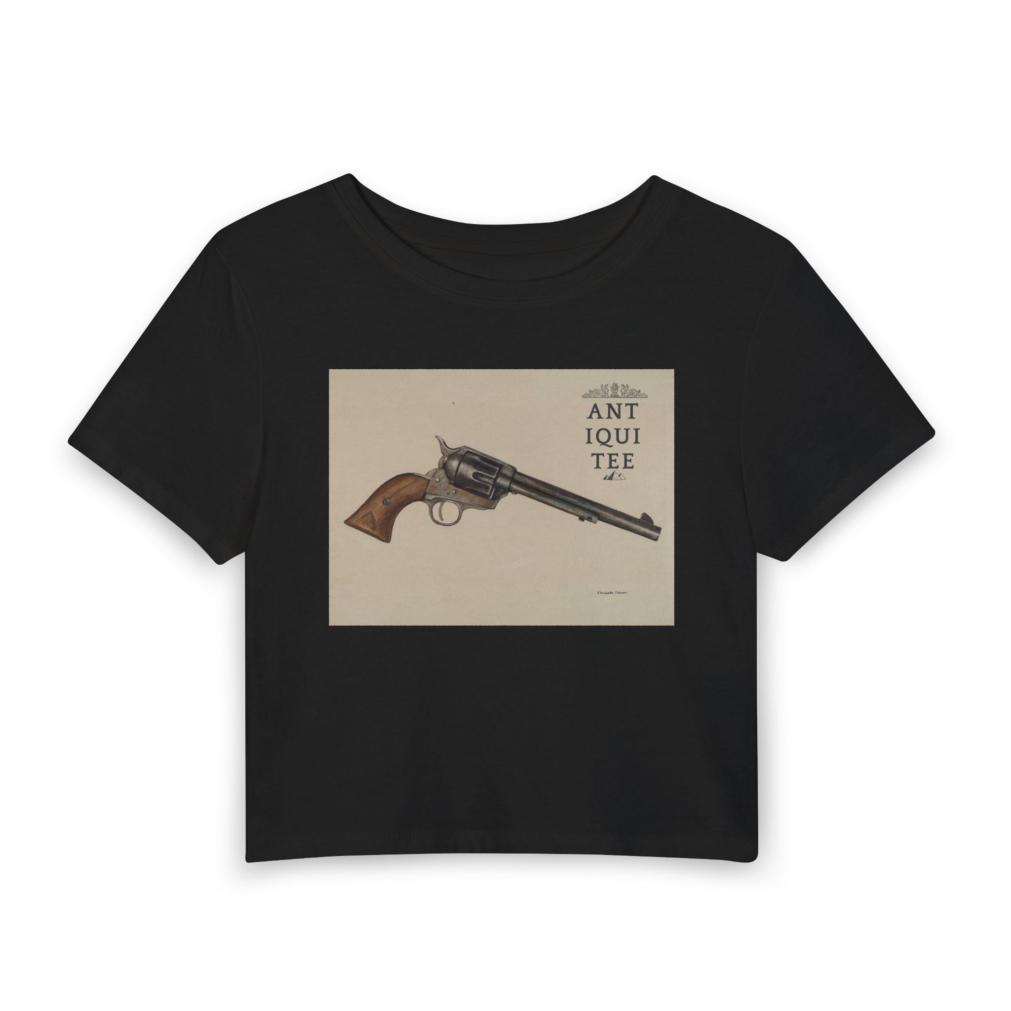 Vintage Pistol Baby Tee — Urban Wildlife Graphic Women’s Crop Top